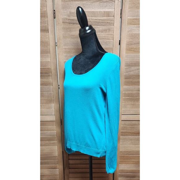 Merona Women's Lightweight Pull Over Aqua Blue Sweater Medium M Long-Sleeve Top - Picture 4 of 7